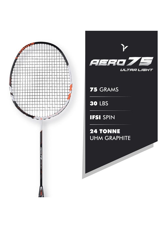 Young Aero 75 Ultra Light (75G, Pro-Grade) Strung Badminton Racket With Free Cover - Ultra Graphite Uni-Body Construction (Black, White)  - Image 2