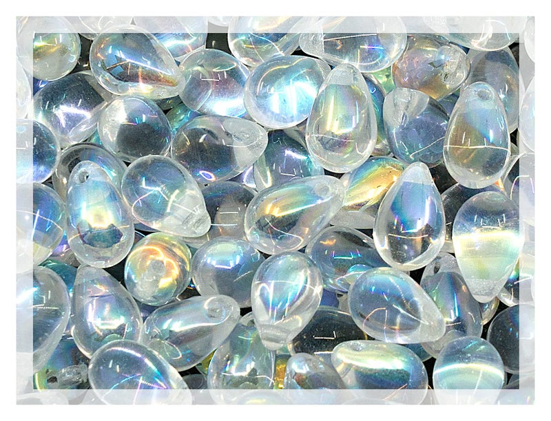 Bohemia Crystal Valley Czech 50-Piece Glass Beads, 6x9mm, Teardrop Transparent Crystal Clear AB - Image 1