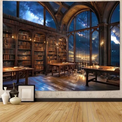 Accnicc Gothic Library Tapestry Vintage Medieval Bookshelf Tapestries Wall Hanging Fantasy Space Academia Book Large Tapestry for Bedroom Living Room Dorm Classroom 80 x 60 inch - Image 1