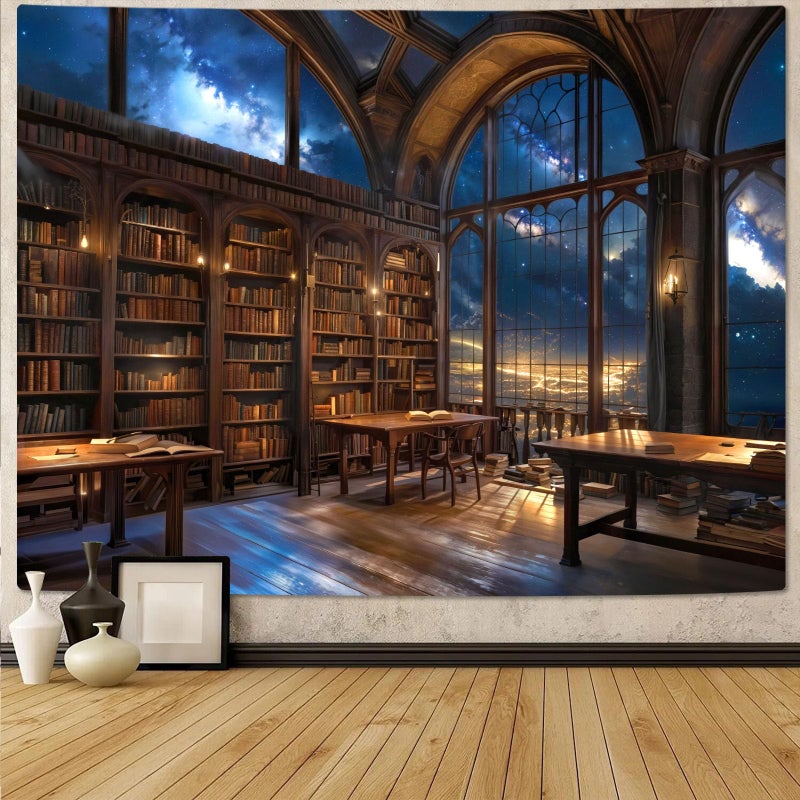 Accnicc Gothic Library Tapestry Vintage Medieval Bookshelf Tapestries Wall Hanging Fantasy Space Academia Book Large Tapestry for Bedroom Living Room Dorm Classroom 80 x 60 inch - Image 2