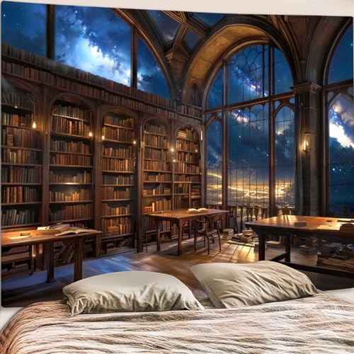 Accnicc Gothic Library Tapestry Vintage Medieval Bookshelf Tapestries Wall Hanging Fantasy Space Academia Book Large Tapestry for Bedroom Living Room Dorm Classroom 80 x 60 inch - Image 3