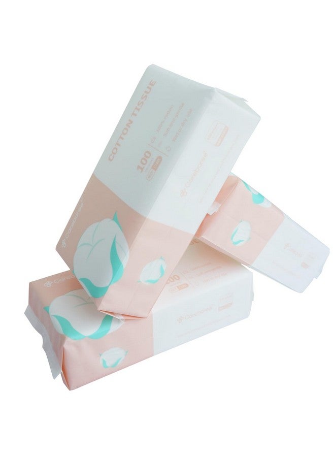 Careboree Ultra Soft Dry Baby Wipes Unscented Face Cleansing Multi-Purpose Pure Cotton Tissue (3 PACK-300 count)) - Image 1