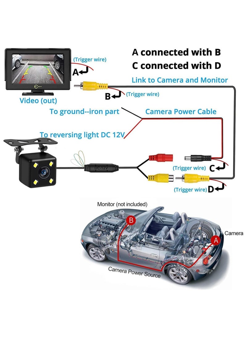 Elshafey super HD 4 LED Waterproof 170° Night Vision Reverse Rear View Camera with Mounting Brackets Universal for All Cars (4 LED Square) - Image 5