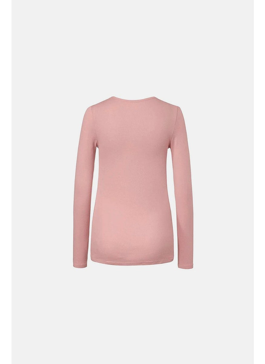 Tchibo Women Round Neck Long Sleeves Plain Tops, Peach  - Image 2