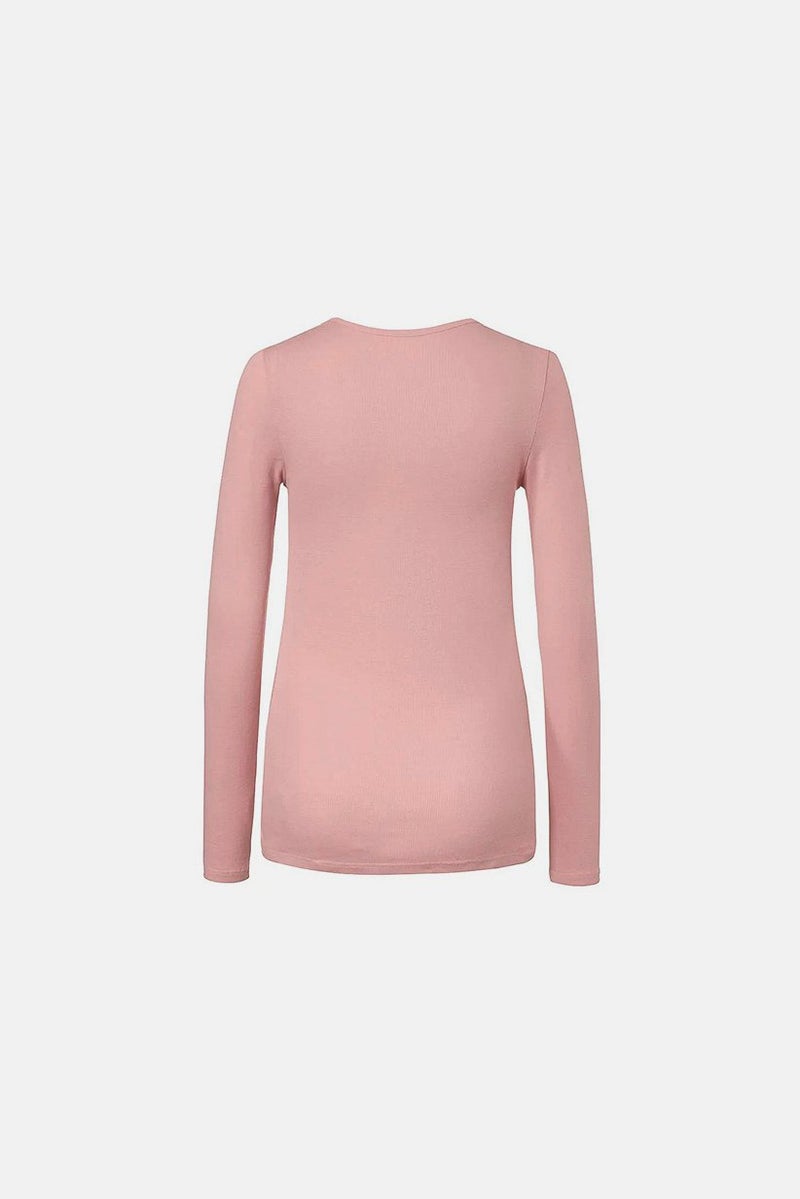 Tchibo Women Round Neck Long Sleeves Plain Tops, Peach  - Image 2