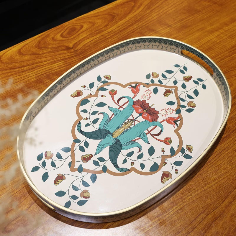Omuriko Oval Plastic Serving Tray with Handles, Elegant Decorative Tray for Coffee Table, Ottoman, Living Room, Kitchen, Outdoor Use. 10"*16"*1.4" A - Image 5