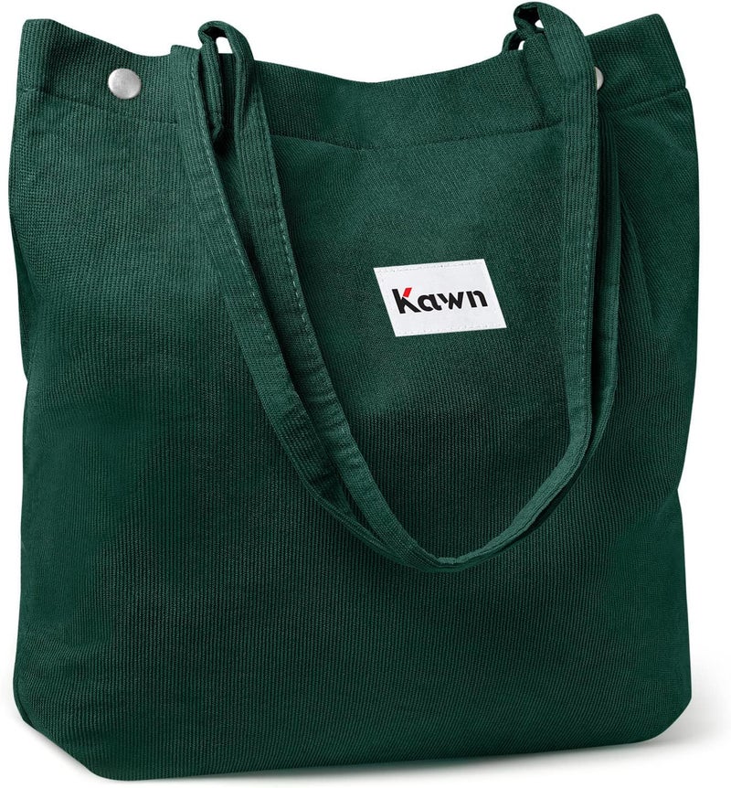 Kawn Women Corduroy Western Tote Bag Canvas Shoulder Cord Purse Reusable Shopping Bag Grocery Bag Large Capacity Washable Handbag Girls Shoulder Bag With Inner Pocket For Daily Use Work Travel (Green) - Image 1
