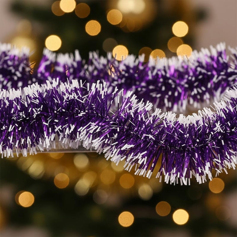 YYCRAFT 15 Yards (45 Feet) Commercial Length Thick Foil Tinsel Christmas Garland Classic Christmas Decorations (Purple/White) - Image 3