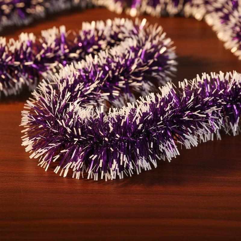 YYCRAFT 15 Yards (45 Feet) Commercial Length Thick Foil Tinsel Christmas Garland Classic Christmas Decorations (Purple/White) - Image 4