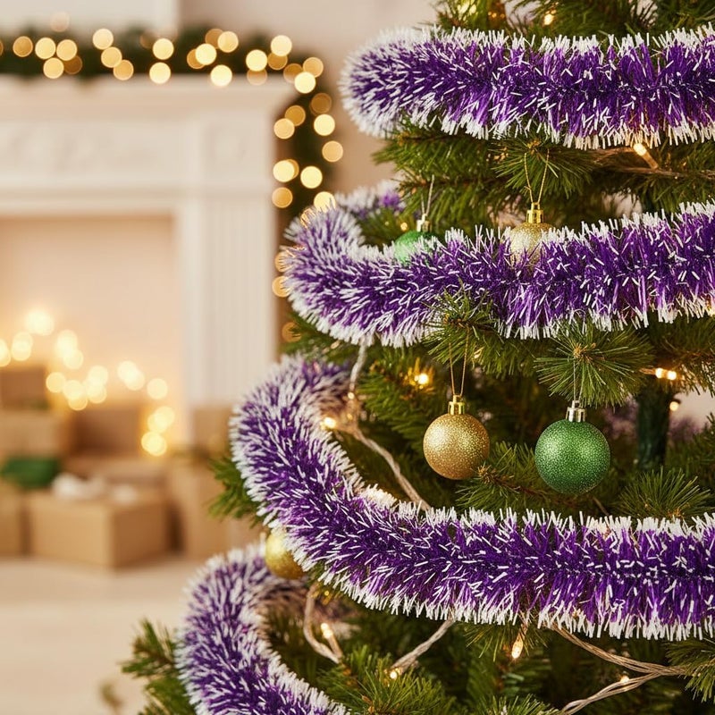 YYCRAFT 15 Yards (45 Feet) Commercial Length Thick Foil Tinsel Christmas Garland Classic Christmas Decorations (Purple/White) - Image 5