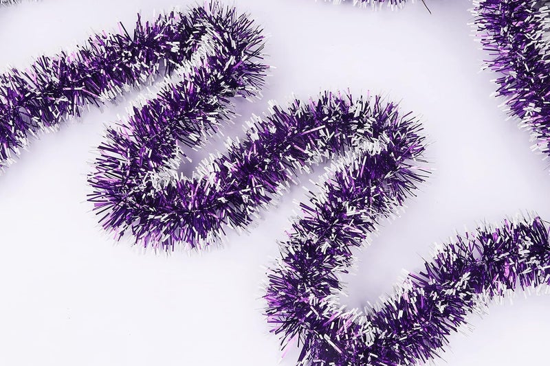YYCRAFT 15 Yards (45 Feet) Commercial Length Thick Foil Tinsel Christmas Garland Classic Christmas Decorations (Purple/White) - Image 2
