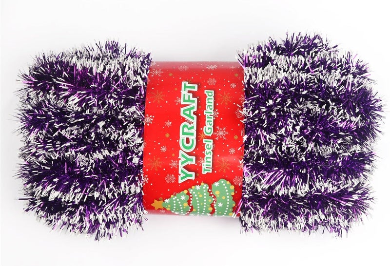 YYCRAFT 15 Yards (45 Feet) Commercial Length Thick Foil Tinsel Christmas Garland Classic Christmas Decorations (Purple/White) - Image 1