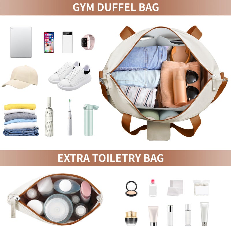 ETRONIK Gym Bag for Women, 45L Carry On Travel Duffel Bag with Shoes Compartment, Weekender Overnight Bag with Wet Pocket & USB Charging Port for Women, Travel, Gym, Large Size (Black White Brown) - Image 3
