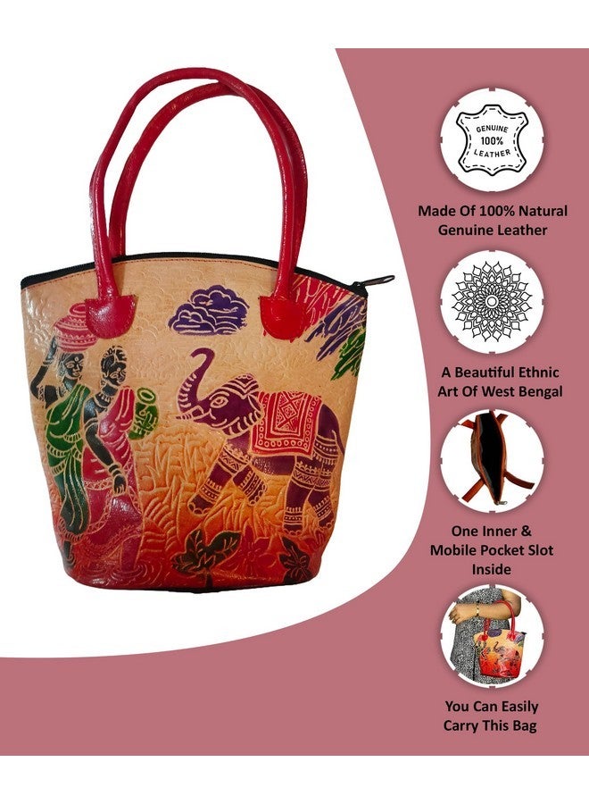 CLASSIQUE Shantiniketan Pure Leather Traditional Printed Handbag Shoulder For Women Printed - Image 3
