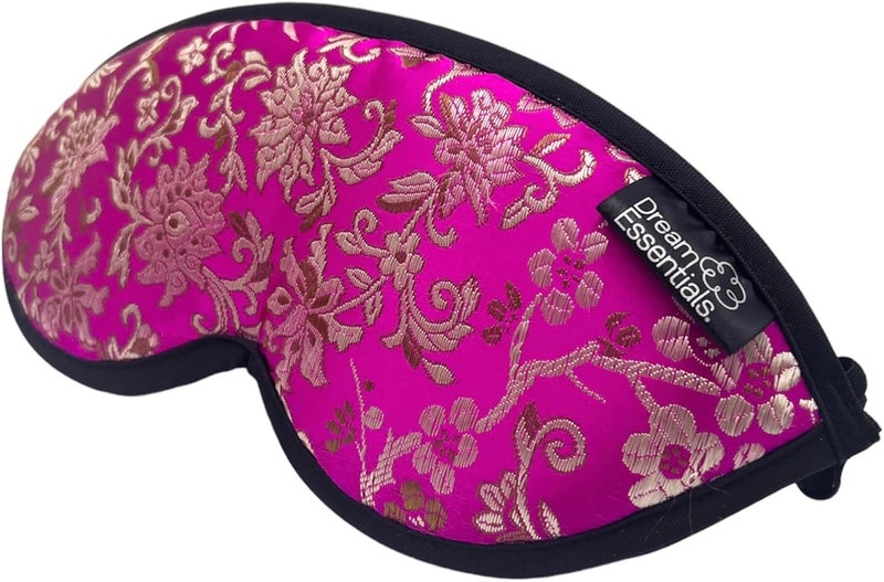 Dream Essentials Dreamland Premium Sleep Mask, Handmade in The USA, Breathable Natural Cotton, Adjustable Strap, Men and Women, Nose Bridge for Light Block, Travel, Yoga, Meditation (Pink Brocade)