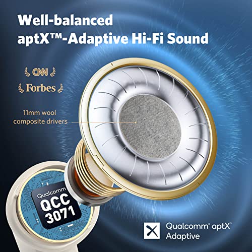 EarFun Air Pro 3 Noise Cancelling Wireless Earbuds, Qualcomm® aptX™ Adaptive Sound, 6 Mics CVC 8.0 ENC, Bluetooth 5.3 Earbuds, Multipoint Connection, 45H Playtime, App Customize EQ, Oat White - Image 3