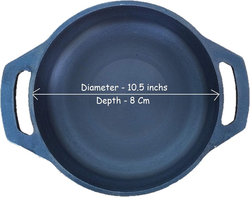 Bharath Agencies Cast Iron Large Kadai Kadhai with Flat Base Heavy Wok for Cooking 105 inch Diameter and 8 Cm Depth Induction Compatible Weight 3 Kgs - Image 2