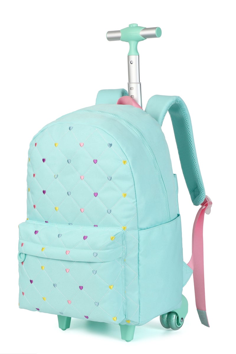 Girls 3-in-1 Trolley School Backpack Set – Lightweight Quilted Trolley Bag with Wheels, Lunch Bag & Pencil Case – Light Turquoise, Adjustable Straps, Durable for Primary & Elementary Students - Image 3
