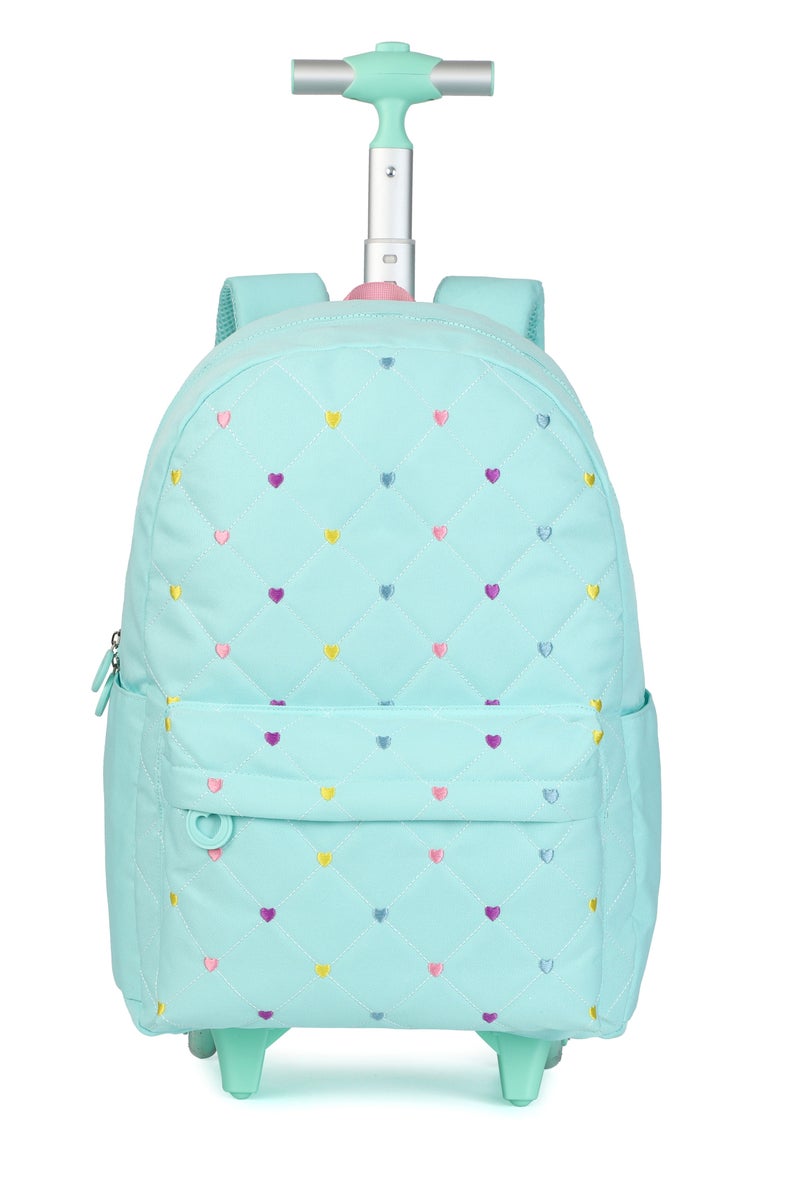 Girls 3-in-1 Trolley School Backpack Set – Lightweight Quilted Trolley Bag with Wheels, Lunch Bag & Pencil Case – Light Turquoise, Adjustable Straps, Durable for Primary & Elementary Students - Image 2