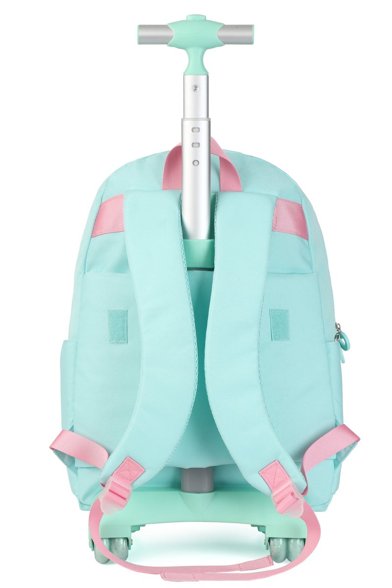 Girls 3-in-1 Trolley School Backpack Set – Lightweight Quilted Trolley Bag with Wheels, Lunch Bag & Pencil Case – Light Turquoise, Adjustable Straps, Durable for Primary & Elementary Students - Image 4