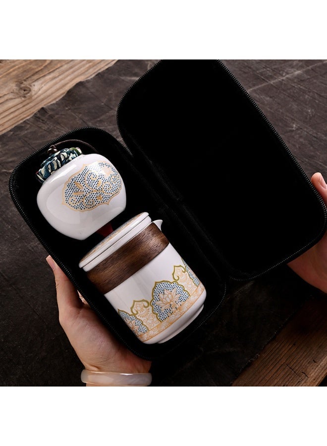 VINNYSEN Ceramic Kungfu Tea Sets Portable Chinese Travel Tea Set with Tea PotTea Canister 3 Cups & Travel Bag Suitable for Travel Home Outdoor Office - Image 2