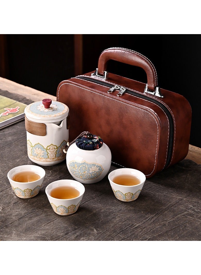 VINNYSEN Ceramic Kungfu Tea Sets Portable Chinese Travel Tea Set with Tea PotTea Canister 3 Cups & Travel Bag Suitable for Travel Home Outdoor Office - Image 1