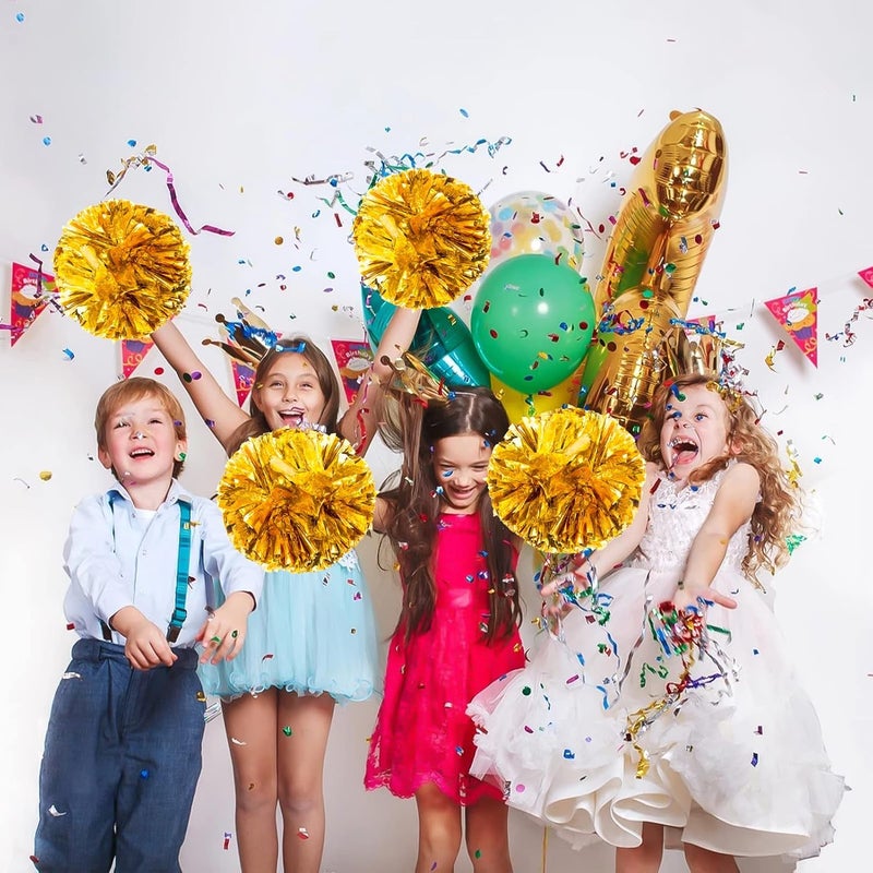 CREATIEE-PRO 4Pcs Metallic Cheerleading Pom Poms, Creatiee 2 Pair Cheerleader Cheering Squad Pompoms for School Sports Dance Games Team Spirit Cheer - Image 5