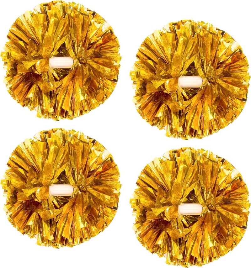 CREATIEE-PRO 4Pcs Metallic Cheerleading Pom Poms, Creatiee 2 Pair Cheerleader Cheering Squad Pompoms for School Sports Dance Games Team Spirit Cheer - Image 1