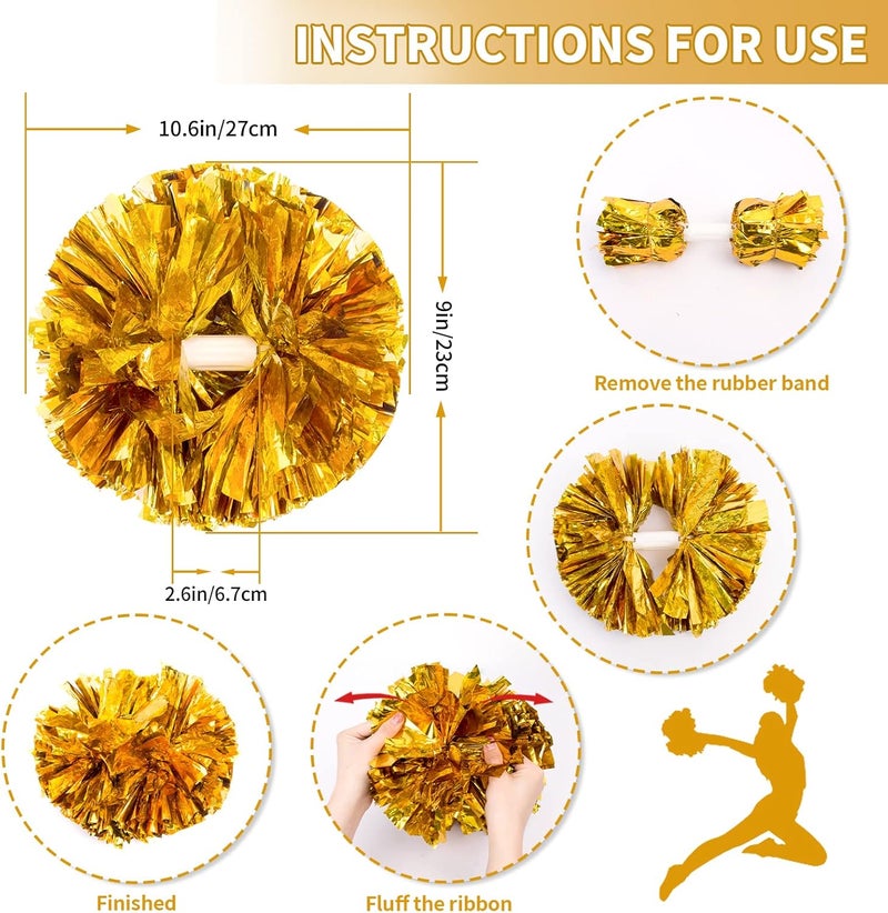 CREATIEE-PRO 4Pcs Metallic Cheerleading Pom Poms, Creatiee 2 Pair Cheerleader Cheering Squad Pompoms for School Sports Dance Games Team Spirit Cheer - Image 2
