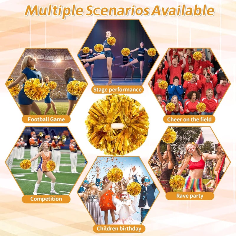 CREATIEE-PRO 4Pcs Metallic Cheerleading Pom Poms, Creatiee 2 Pair Cheerleader Cheering Squad Pompoms for School Sports Dance Games Team Spirit Cheer - Image 4