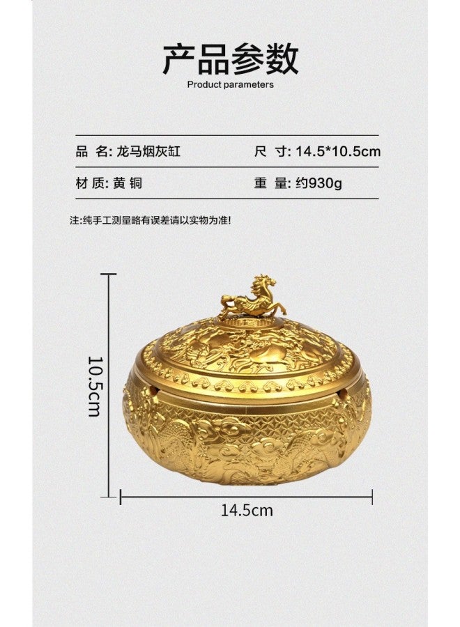 Brass Dragon Horse Ashtray Office High-end Anti-fly Ash Large Creative Ornaments With Lid Baifu Ashtray Home