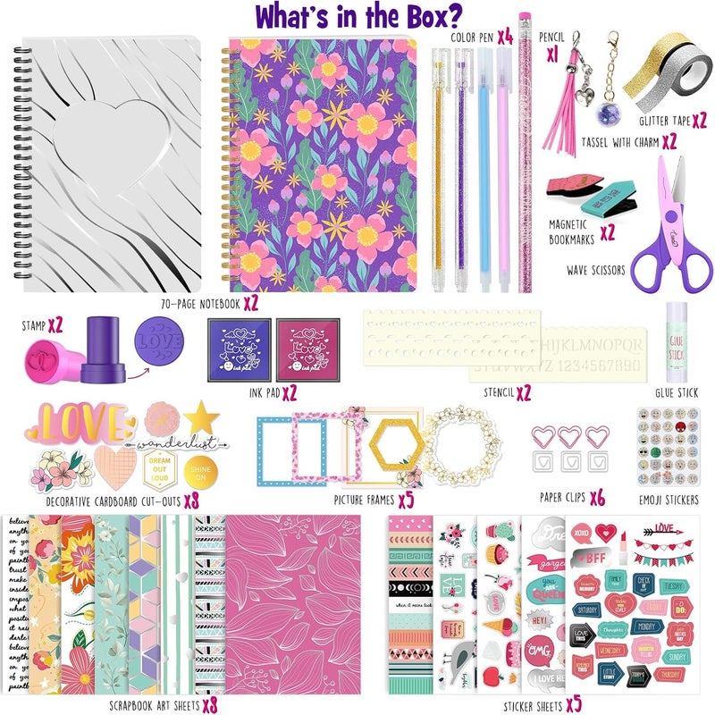ONE TO FOUR 2-Pack DIY Journal Kit - Gifts for Girls Ages 8 9 10 11 12 13 14 Year Old - Cool Birthday Gifts Ideas for Girls - Art & Crafts for Tween Kid - Teen Girl Trendy Stuff - Scrapbook & Diary Supplies Set - Image 2