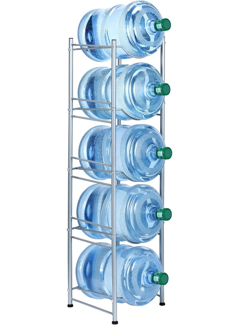 JIHAM 5 Tier Water Jug Rack Heavy Duty Metal Water Bottle Holder for 5 Gallon Bottles, Stackable Floor Standing Water Storage Organizer with Anti-Slip Pads, Easy to Assemble for Kitchen, Home & Office Grey - Image 1