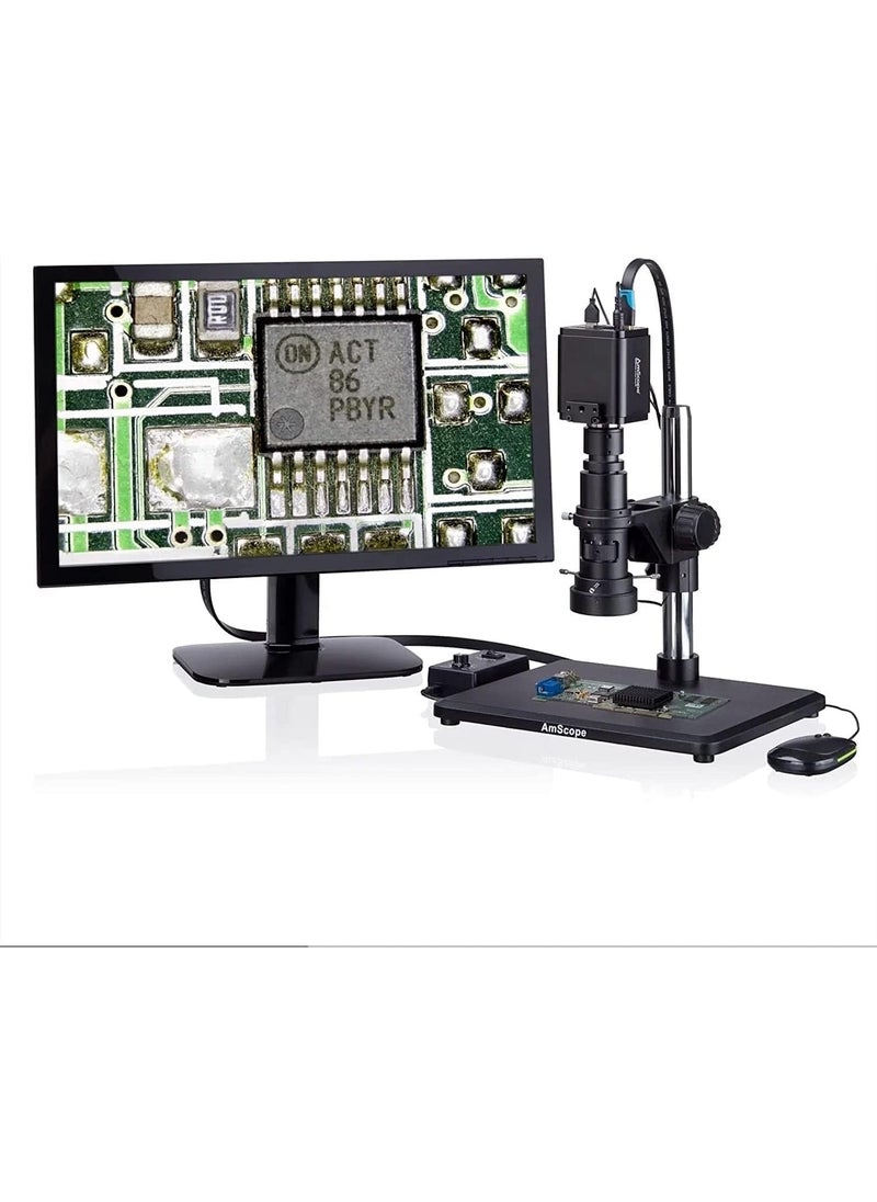 AmScope AmScope H800 Series Zoom Digital Inspection Monocular Stereo Microscope 07X5X Magnification on Pillar Stand with 4K HDMI Camera and 96LED Ring Light  - Image 1