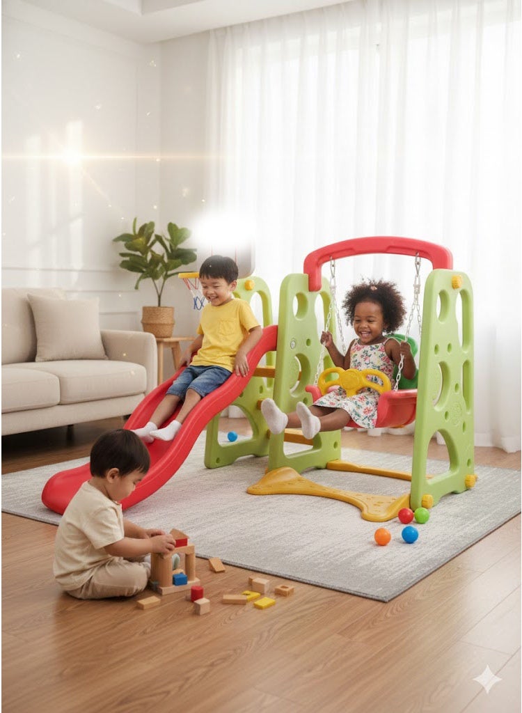 فول جوي مجموعة زحليقة وأرجوحة مع حلقة كرة سلة  3*1 للأطفال،مجموعة ملعب داخلي وخارجي للأطفال الصغار،مجموعة ألعاب تسلق للأطفال - Image 4