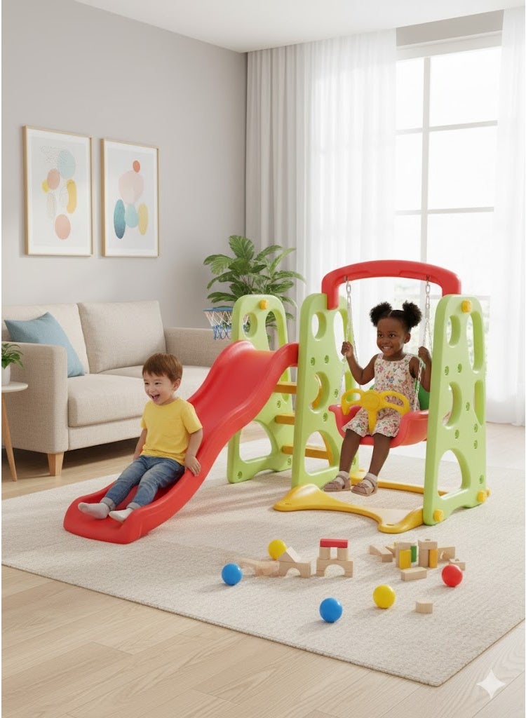 فول جوي مجموعة زحليقة وأرجوحة مع حلقة كرة سلة  3*1 للأطفال،مجموعة ملعب داخلي وخارجي للأطفال الصغار،مجموعة ألعاب تسلق للأطفال - Image 5