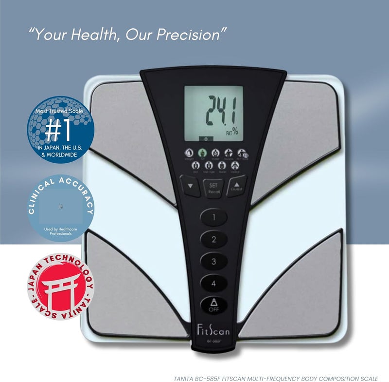 TANITA تانيتا BC585F فيت سكان تكنولوجيا اليابان جهاز مراقبة تركيب الجسم متعدد الترددات ميزان ذكي رقمي مع تتبع الدهون وكتلة العضلات ومؤشر كتلة الجسم ومدخول السعرات الحرارية والتمثيل الغذائي والدهون الحشوية - Image 3