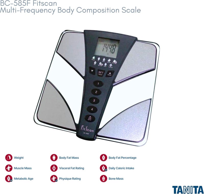 TANITA تانيتا BC585F فيت سكان تكنولوجيا اليابان جهاز مراقبة تركيب الجسم متعدد الترددات ميزان ذكي رقمي مع تتبع الدهون وكتلة العضلات ومؤشر كتلة الجسم ومدخول السعرات الحرارية والتمثيل الغذائي والدهون الحشوية - Image 2