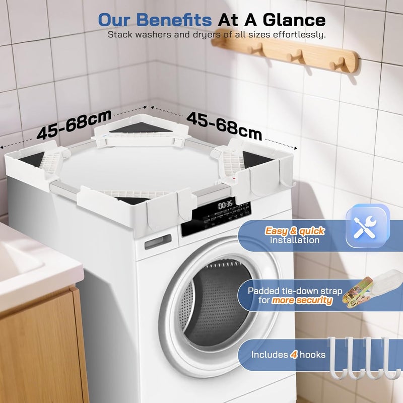 Nastopee Universal Stacking Set for Washing Machine and Dryer, Washing Machine Accessories/Dryer Accessories with Ratchet Rope, Adjustable Size for Washing Machine-Dryer Connection (46-66 cm) - Image 2