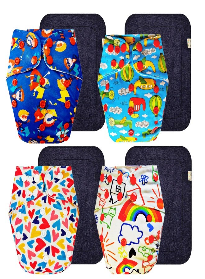 Dumbledo Premium Cloth Diaper with Black Insert (Pack of 4) | Hypoallergenic | 6-Layer Absorbent Pad | Quick Dry | Worry-Free Diapering | 3 Months - 3 Years | Unisex Baby - Image 1