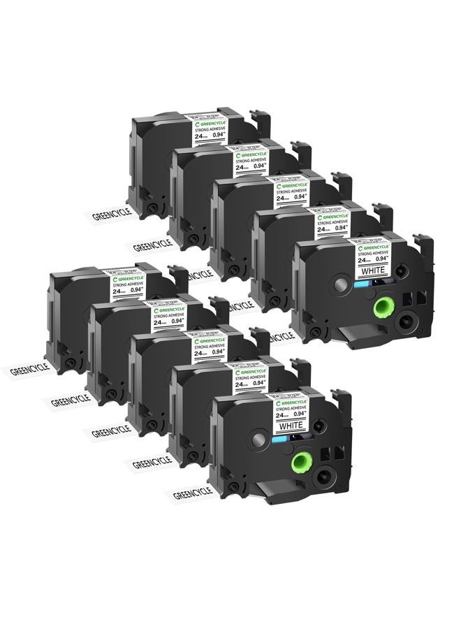 GREENCYCLE 10 Pack TZe-S251 24mm Extra Strength Adhesive Tape Compatible for TZe-S251 TZ-S251 AZe-S251 0.94" 1 inch Black on White Label for PT-2730 D600VP D800W H500LI P700 P710BT P750W - Image 1