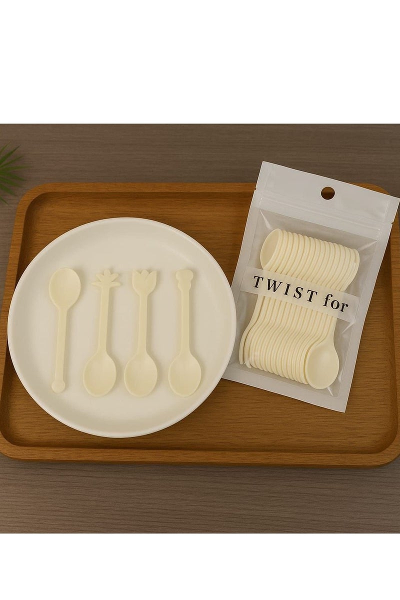 20-Piece Plastic Spoon Set - Cute Design - Beige For drinks, desserts, and special occasions  - Image 1