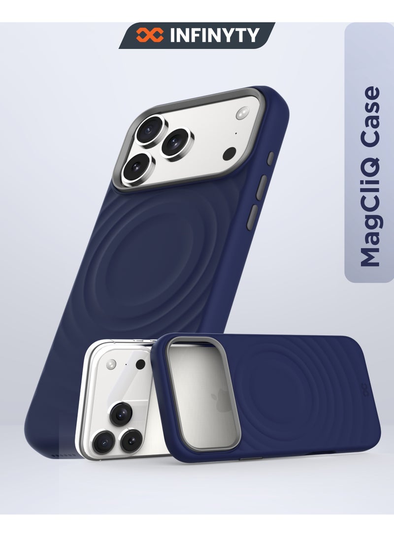 INFINYTY iPhone 17 Pro Premium Ripple Silicone Case with Metallic Camera Frame- QuiverX Blue MagSafe Compatible, Slim, Shockproof Cover with Ultra-Soft Microfiber Lining, Mil. Grade Drop Protection, Light-Weight, Raised Edges for Secure Grip - Image 1