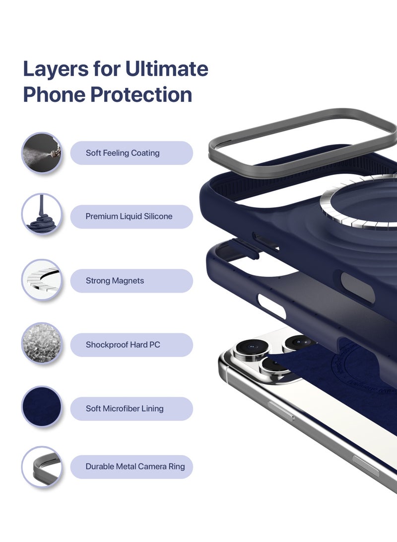 INFINYTY iPhone 17 Pro Premium Ripple Silicone Case with Metallic Camera Frame- QuiverX Blue MagSafe Compatible, Slim, Shockproof Cover with Ultra-Soft Microfiber Lining, Mil. Grade Drop Protection, Light-Weight, Raised Edges for Secure Grip - Image 4