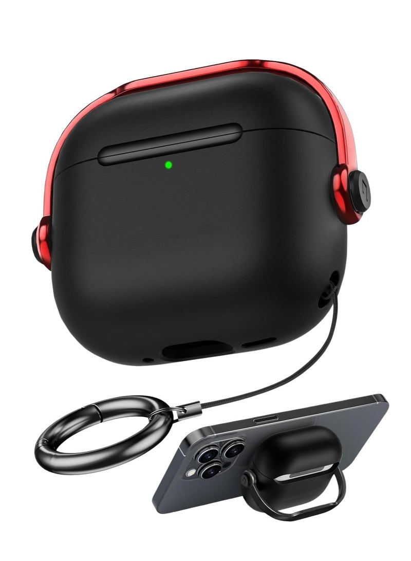 Protective Case for Airpods 4 Cover Shockproof, Wireless Charging Case with Safety Lock and Keychain, Anti-Fall Protective Cover (Black - Red) - Image 1