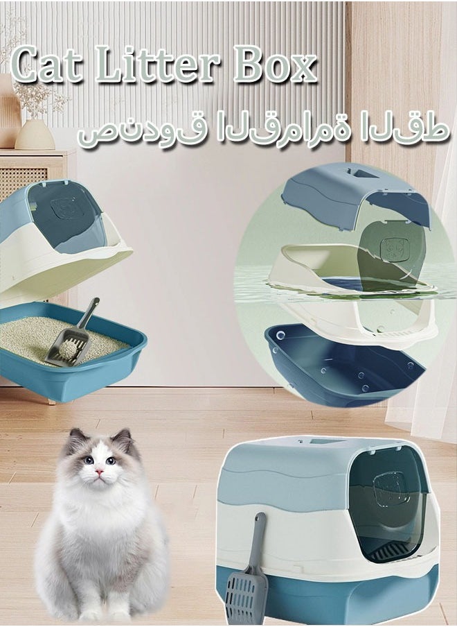 Generic - Cat Litter Box with Lid Enclosed Cat Toilet Removable Sandbox Kitty Litter Tray with Front Door Flap Pet Accessories for Small Cat(Blue) - Image 1
