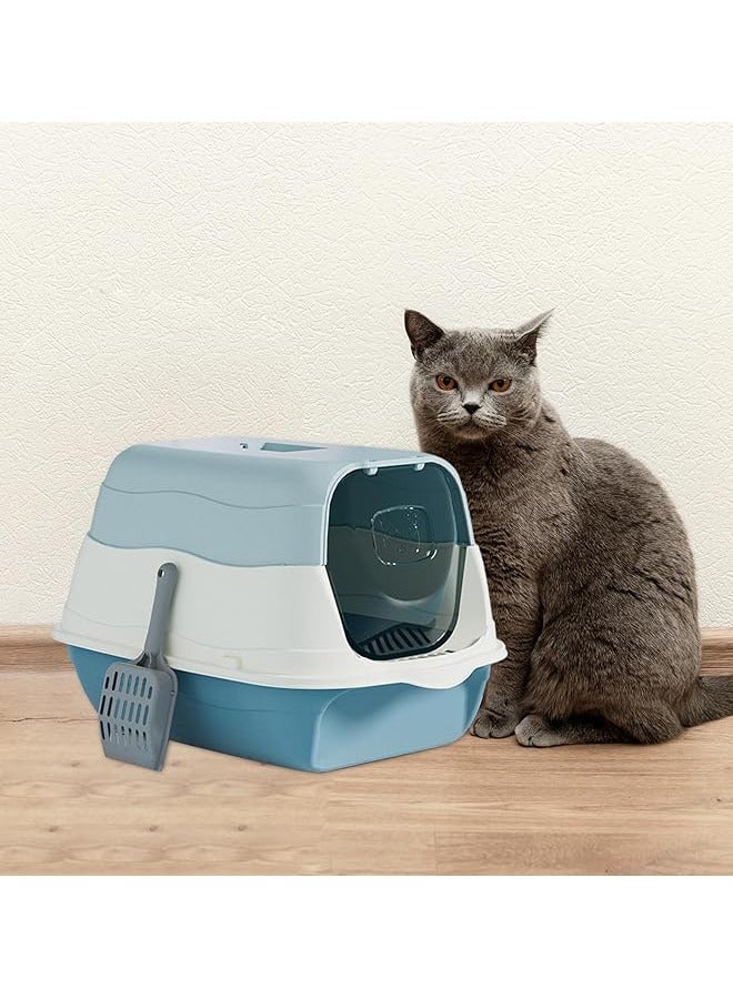 Cat Litter Box with Lid,Fully enclosed cat toilet,Enclosed Cat Toilet Removable Sandbox Kitty Litter Tray with Front Door Flap Pet Accessories for Small Cat Sand basin splash proof,(Blue) - Image 5