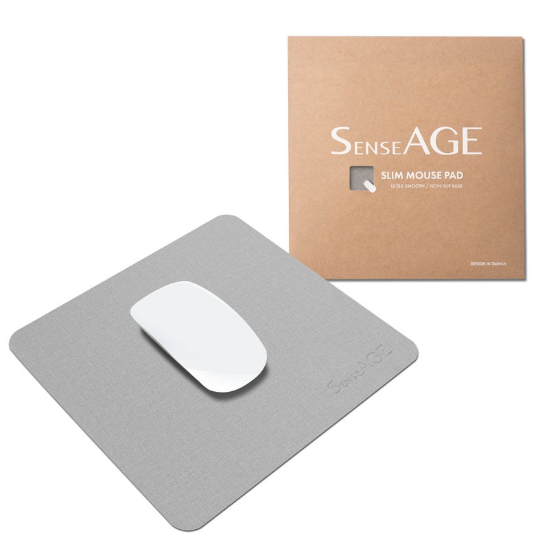 SenseAGE Slim Mouse Pad for Home/Office, Portable Mouse Mat for Computer & Laptop, Fabric Style Vegan Leather, Non-Slip Base, Compatible with Laser and Optical Mouse, 8.66â€ x 8.66â€ (Light Grey) - Image 1