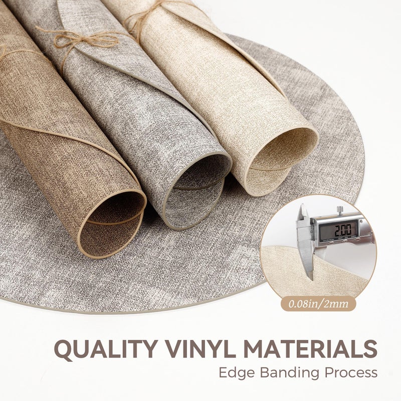 NCUE 13" Round Placemats Set of 6, Reversible Faux Leather Heat Resistant Table Mats, 100% Waterproof Oilproof Wipeable Table Protective Placemats for Vinyl, Washable for Indoor & Outdoor Use (6, Beige) - Image 5