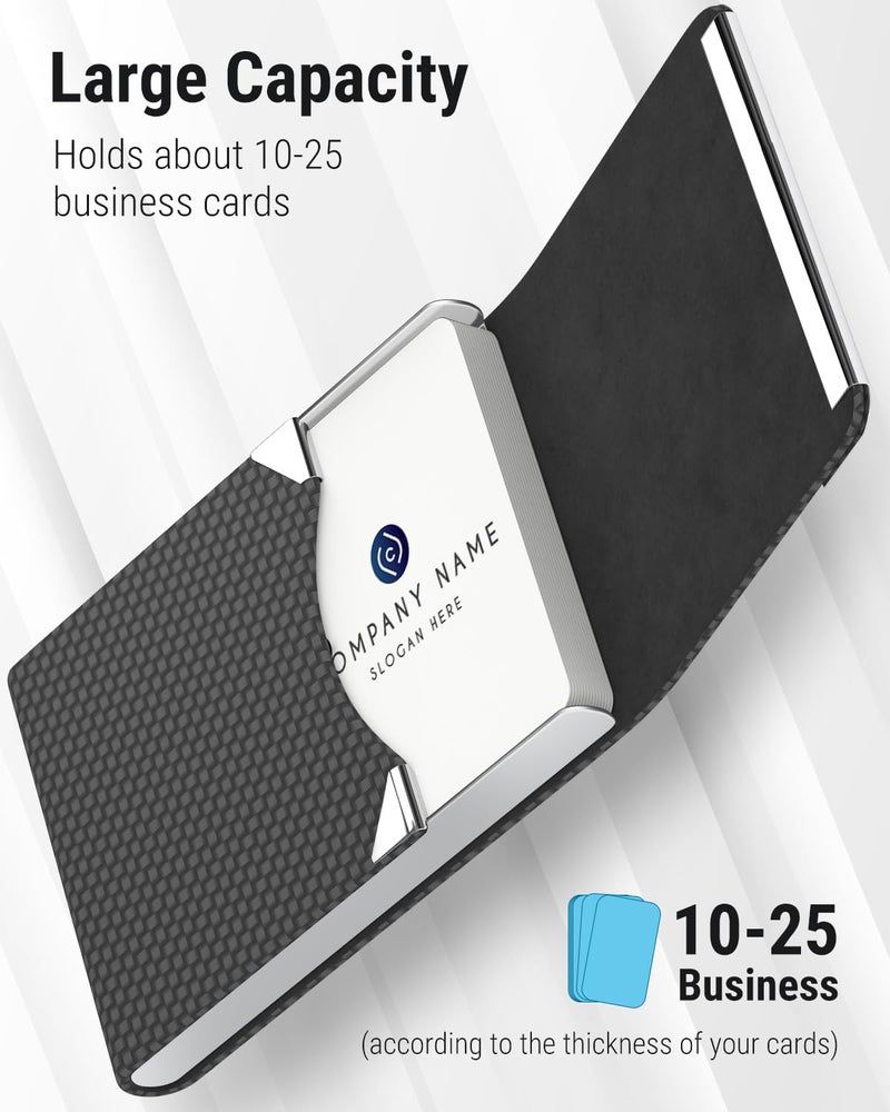 MaxGear Business Card Holder, PU Leather & Stainless Steel Business Card Case for Men or Women, Slim Name Cards Holder RFID Blocking Credit Cards Carrier with Magnetic Closure, Blue - Image 2